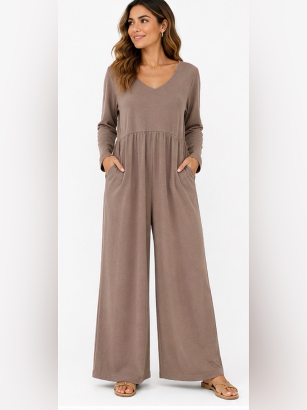 Filosofia NWT Cotton Wide Leg Jumpsuit Taupe Made in USA M